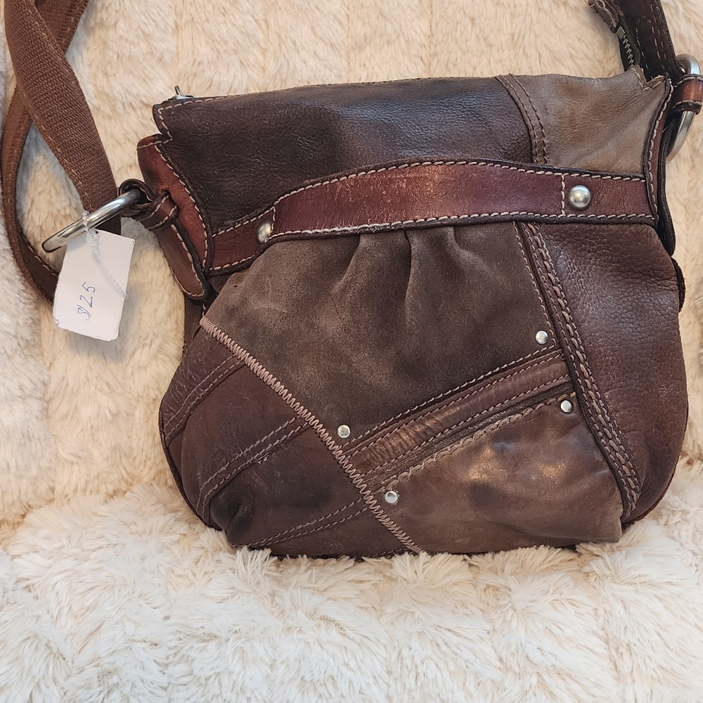 Fossil Patchwork Brown Leather Shoulder Bag - image 5